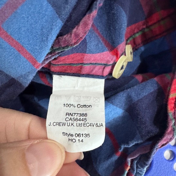 J. Crew Slim Fit Plaid Button Down Shirt Mens L Blue Red Plaid Long Sleeve‎ - Picture 5 of 7